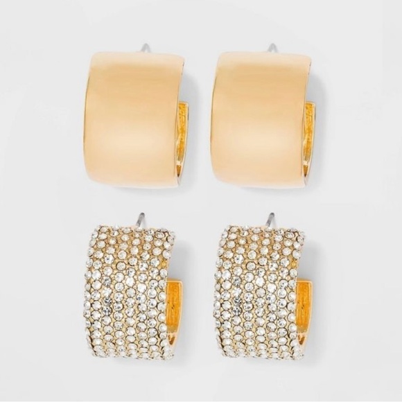 BaubleBar Jewelry - Sugarfix by Baublebar Crystal Hoop Earring Set Gold Tone‎ Wide 2 Pairs